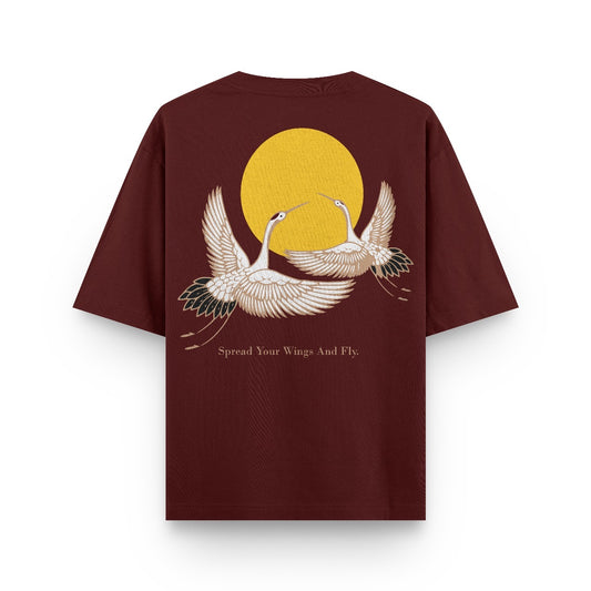 Burgandy Cranes Oversized T-Shirt